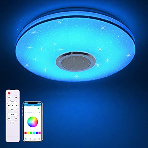 MILFECH 36W LED Deckenleuchte Dimmbar mit Bluetooth Lautsprecher, Fernbedienung und APP-Steuerung, LED Deckenlampe mit RGB Farbwechsel, Musik für Schlafzimmer Kinderzimmer Wohnzimmer von MILFECH