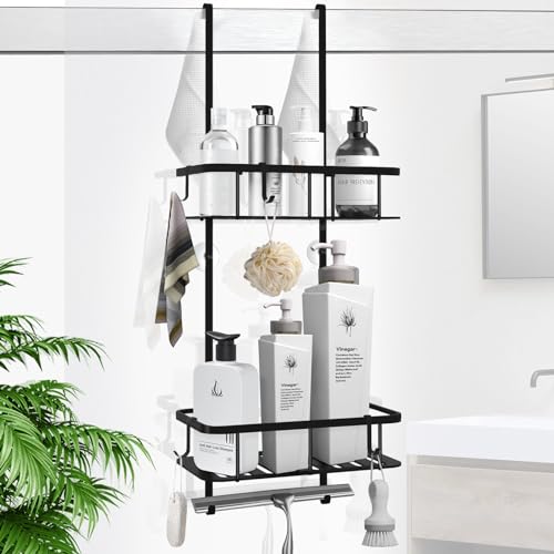 MILFECH Duschablage zum Hängen, Duschregal mit 2 Duschkörben zum 70 x 25 cm Hängen Duschablage Edelstahl für Rahmenlos Glastür, mit Haken für Shampoo Duschgel Halterung für Dusche, Schwarz MILFECH Duschablage zum Hängen, Duschregal mit 2 Duschkörben zum 70 x 25 cm Hängen Duschablage Edelstahl für Rahmenlos Glastür, mit Haken für Shampoo Duschgel Halterung für Dusche, Schwarz von MILFECH