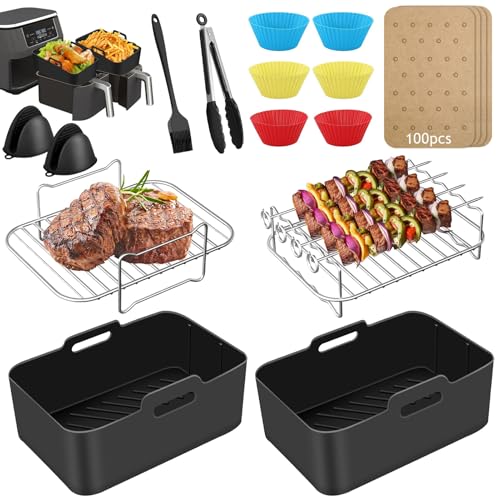 MILFECH Heißluftfritteuse Zubehör Airfryer Zubehör für Ninja Foodi AF300EU AF400EU 7.6L-9.5L und meisten Dual Zone Air Fryer, Air Fryer Accessories BPA-frei von MILFECH