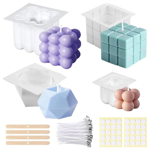 MILIAFLICK 4Pcs Kerzenform Bubble Kerzen Kit Silikonform Kerzen DIY Kerzenformen zum Gießen Formen und Kerzendocht Bubble Kerzen Selber Machen Set 3D Cube Kerzen Formen für Aromatherapie Kerzen Seife MILIAFLICK 4Pcs Kerzenform Bubble Kerzen Kit Silikonform Kerzen DIY Kerzenformen zum Gießen Formen und Kerzendocht Bubble Kerzen Selber Machen Set 3D Cube Kerzen Formen für Aromatherapie Kerzen Seife von MILIAFLICK