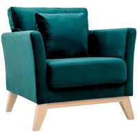 Miliboo - Abnehmbarer skandinavischer Sessel aus petrolblauem Samtstoff und hellem Holz oslo von MILIBOO