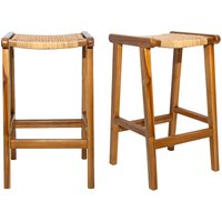 Barhocker aus massivem Teakholz und Rattangeflecht H65 cm (2er-Set) GAWA - Natur von MILIBOO