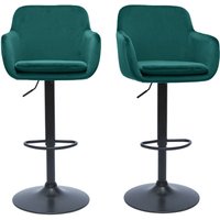 Barhocker höhenverstellbar aus petrolblauem Samt und schwarzem Metall (2er-Set) amika von MILIBOO