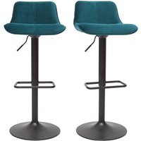 Barhocker höhenverstellbar und um 360° drehbar aus petrolblauem Stoff mit Samteffekt und schwarzem Metall (2er-Set) BOOST von MILIBOO