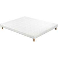 Boxspringbett weiß mit Holzfüßen 140 x 200 cm jami - Weiß und Grau von MILIBOO