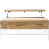 Couchtisch aufklappbar Mangoholz und Metall Weiß 160cm boho - Holz hell / Weiß von MILIBOO