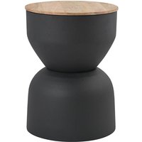 Miliboo - Design Beistelltisch mit Stauraum aus dunkelgrauem Metal und massivem Mangoholz Ø30 cm yoyo von MILIBOO