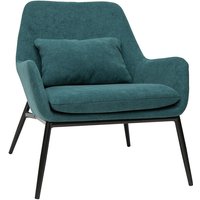 Miliboo - Design-Sessel Stoff mit Samteffekt in Entenblau und schwarzem Metall maxine von MILIBOO