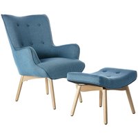 Miliboo - Design-Sessel skandinavisch und Fußablage Petrolblau und helles Holz bristol Miliboo - Design-Sessel skandinavisch und Fußablage Petrolblau und helles Holz bristol von MILIBOO