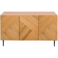 Design-Sideboard aus heller, massiver Eiche mit Gravur und schwarzem Metall, 3 Türen, B135 cm archipel von MILIBOO