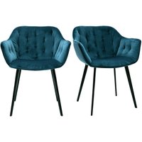 Miliboo - Design-Stühle aus petrolblauem Samt Stuhlbeine aus schwarzem Metall (2er-Set) burton - Blaues Öl von MILIBOO