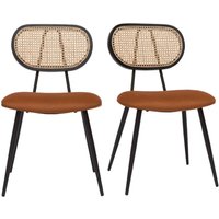Design-Stühle aus rotbraunem Samtstoff, schwarzem Metall und naturfarbenem Rattangeflecht (2er-Set) TOLMA von MILIBOO