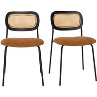 Design-Stühle aus texturiertem Samtstoff in verbrannter Erde, schwarzem Metall und Rattan-Geflecht (2er-Set) MIRANDA von MILIBOO