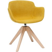 Miliboo - Design-Stuhl mit Samteffekt senffarben und Holz aaron - Gelb von MILIBOO