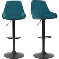 Designer-Barhocker verstellbar petrolblau Samt (2er-Set) holo von MILIBOO