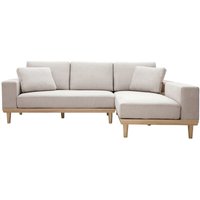 Miliboo - Ecksofa rechts 5-Sitzer mit Stauraum beiger Stoff mit strukturiertem Samteffekt und helles Holz komao von MILIBOO