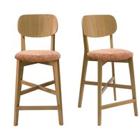 Barhocker aus hellem Eichenholz und Stoff mit Samteffekt Terracotta H65 cm (2er-Set) lucia von MILIBOO