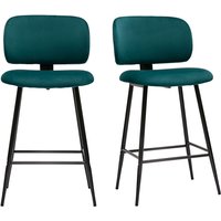 Miliboo - Barhocker aus petrolblauem Samtstoff und schwarzem Metall h 70 cm (2er-Set) atrium von MILIBOO