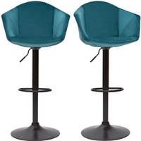 Barhocker höhenverstellbar und 360° drehbar aus petrolblauem Samt und schwarzem Metall (2er-Set) taya von MILIBOO