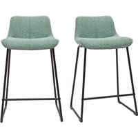 Barhocker in blassgrünem Stoff mit Samteffekt und Metallfuß H65 cm (2er-Set) boost von MILIBOO