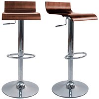 Miliboo - Design-Barhocker dunkles Holz mit Walnuss-Finish und verchromtes Metall (2er-Set) surf V2 von MILIBOO
