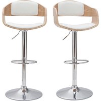 Miliboo - Design-Barhocker höhenverstellbar aus weißem Polyurethan und hellem Holz (2er-Set) eustache von MILIBOO