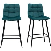 Miliboo - Design-Barhocker petrolblauer Samt H65 cm (2er-Set) maxwell von MILIBOO