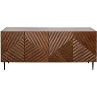 Design-Sideboard aus dunkler, massiver Eiche mit Gravur und schwarzem Metall, 4 Türen, B180 cm archipel - Nussbaum von MILIBOO