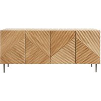 Design-Sideboard aus hellem, massiver Eiche mit Gravur und schwarzem Metall, 4 Türen, B180 cm archipel - Eiche hell von MILIBOO