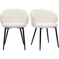Miliboo - Design-Stühle aus Stoff mit Bouclé-Wolleffekt in Ecru und schwarzem Metall (2er-Set) rosalie - Weiß von MILIBOO