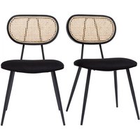 Design-Stühle aus schwarzem Samtstoff, Metall und naturfarbenem Rattangeflecht (2er-Set) tolma von MILIBOO