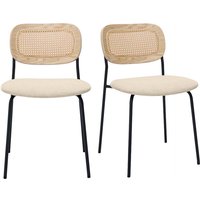 Miliboo - Design-Stühle in beigem strukturiertem Samteffektstoff, schwarzem Metall und Rattanwebung (2er-Set) miranda von MILIBOO