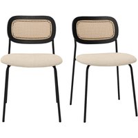 Designstühle aus beigem Textur-Veloursstoff, schwarzem Metall und Rattan-Geflecht (2er-Set) miranda von MILIBOO