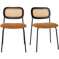 Designstühle aus texturiertem Samteffekt in Bronze, schwarzes Metall und Rattan-Geflecht (2er-Set) miranda von MILIBOO