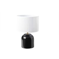 Schwarze Tischlampe aus glänzender Keramik und Lampenschirm aus weißem Plissee-Stoff H35 cm piega - Schwarz von MILIBOO