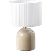 Taupefarbene Tischlampe aus glänzender Keramik und Lampenschirm aus weißem Plissee-Stoff H35 cm piega - Taupe von MILIBOO