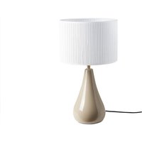 Taupefarbene Tischlampe aus glänzender Keramik und Lampenschirm aus weißem Plissee-Stoff H49 cm troia von MILIBOO