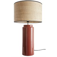 Miliboo - Tischleuchte aus emaillierter Keramik in Terracotta mit Lampenschirm aus naturfarbenem Bast H64 cm majes von MILIBOO