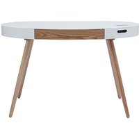 Miliboo - Vernetzter Multimedia-Schreibtisch aus weißem Glas und hellem Holz L120 cm handy Miliboo - Vernetzter Multimedia-Schreibtisch aus weißem Glas und hellem Holz L120 cm handy von MILIBOO