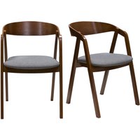 Vintage-Stühle Massivholz nussbaumfarben gebeizt und grauer Stoff (2er-Set) lova - Nussbaum / Schwarz von MILIBOO