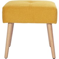 Niedriger Hocker aus Stoff mit strukturiertem Samteffekt in Senfgelb und hellem Massivholz H46 cm guesta von MILIBOO