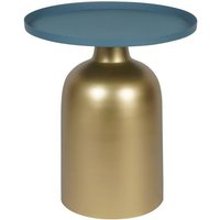 Miliboo - Runder Design-Beistelltisch aus Metall goldfarben mit matter petrolblauer Tischplatte ramses von MILIBOO