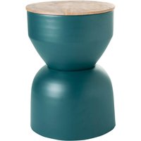 Miliboo - Runder Design-Beistelltisch mit Ablage aus entenblauem Metall und massivem Mangoholz D30 cm yoyo - Entenblau von MILIBOO