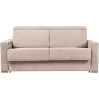 Schlafsofa mit verstellbaren Kopfstützen für 3 Personen in beige-samtigem Effektgewebe mit einer Matratze von 18 cm noro von MILIBOO