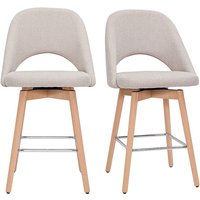Skandinavische Barhocker aus beigem Stoff mit Samteffekt und massivem Hevea H65 cm (2er-Set) cosette von MILIBOO