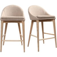 Skandinavische Barhocker aus beigem Stoff und massiver Esche H66 cm (2er-Pack) dalia von MILIBOO