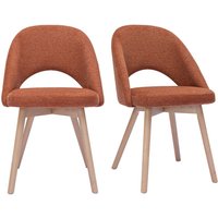 Skandinavische Stühle aus Stoff mit strukturiertem Samteffekt in Rostbraun und hellem Holz (2er-Set) cosette von MILIBOO