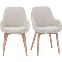 Skandinavische Stühle aus beigem Stoff mit Samteffekt und helles Massivholz (2er-Set) holo von MILIBOO