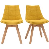 Skandinavische Stühle aus senfgelbem Stoff und Holz (2er-Set) matilde von MILIBOO