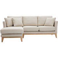 Skandinavisches Ecksofa links aus beigem Stoff mit abnehmbaren Bezügen und hellem Holz 3-4 Sitzer OSLO - Beige von MILIBOO